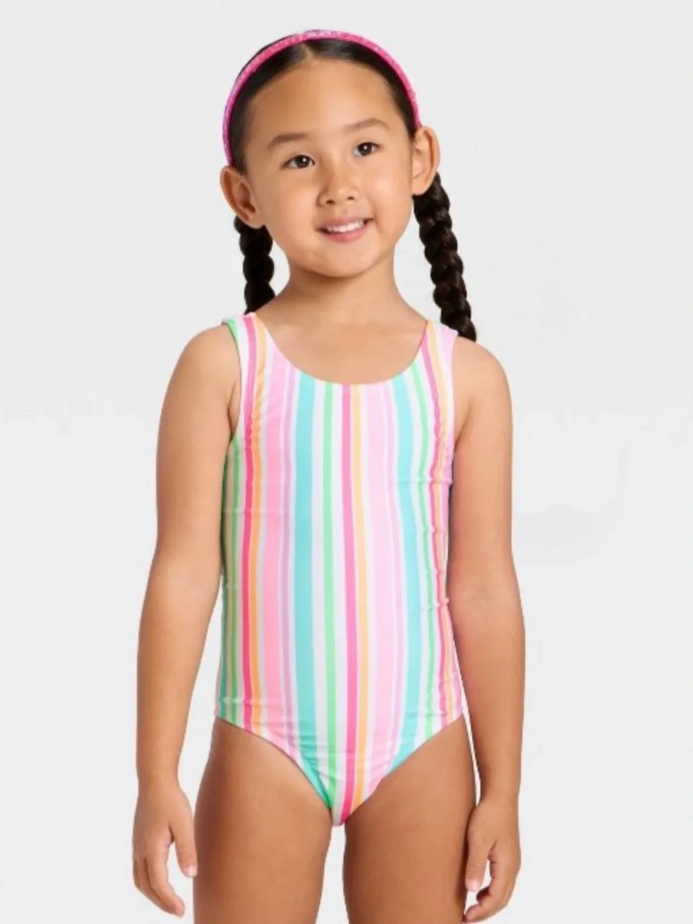 Cat & Jack Multicolor Pastel Striped One-Piece Swimsuit